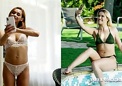 Redhead poolside fuck