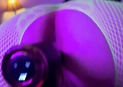 big beautiful woman in fishnets getting banged by machine