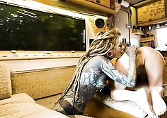 Roadtrip Gone Messy – Tattooed Honey Destroys Booty With Biggest Strapless Toy in Talbot