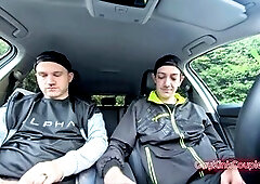 Jizz-stained tee-shirt trio enjoys some daring car fun
