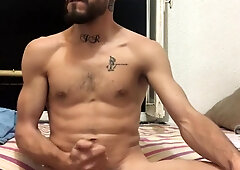 Hunter hairy man getting off