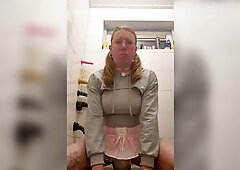 Sissy removes diaper to bang a sextoy