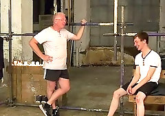 Submissive twink tied up by an older gay for domination