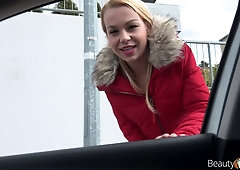 Sex-hungry chick Rebecca Black is picked up and fucked by one horny driver