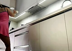 Sexy Hawt Taut Twat Blond College Angel in the Kitchen flashes her twat & in nature's garb butt beneath nightie