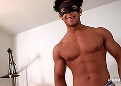 Kenzo Alvarez shows off his big uncut latino cock while having fun with toys