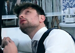 Drew Dixon lets Franky Fox tries on his new suit and his hard dick