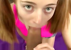 Small tits redhead girl sucks big cock and gets cum in her mouth