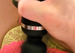 Using my massager and gobbling my own jism :) painted toes and panty undies xoxo