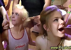 Super-naughty fetish supersluts get wettened