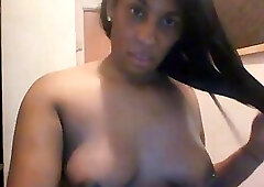 Chubby ebony shemale with big tits strips on live webcams