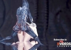 Steamy extraterrestrial orgy in a dimly lit cavern featuring a lustful young blonde