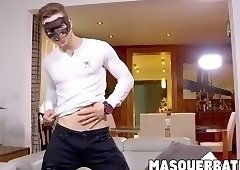 Solo cock masturbation with handsome masked jock