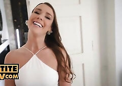 Alexis Crystal shows u around your fresh apartment. This babe giggles and lays down the rules of the abode. Hawt golden-haired Alexis drills u for inf