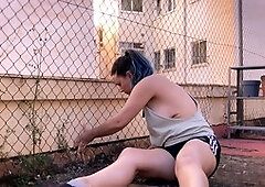 Sideboob, no bra, nude gardening