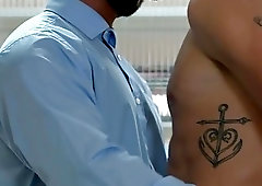 Businessmen Theo Ford and Diego Lauzen bumping butts