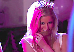 GIRLSWAY - Bacherolette soiree goes naughty with a big-boobed stripper - Charlotte Stokely and Jade Baker