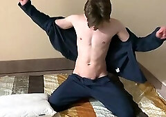 Hot Stud in Pajama Wanking his 9 Inches DICK in Front of his Roomate &#x2F; Cute