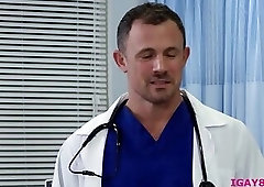 Andrew Day takes two masculine doctors big hard cocks in threesome