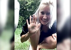 Blond pees in the doggystyle outside near car. you can watch curly backdoor and hirsute snatch .