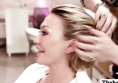 Excited customer can not keep her urges towards her TS hairdresser.That babe begins sucking her hard shecock passionately