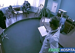 Pregnant doctor Nicole Vice seduces colleague George Uhl during a private casting in the clinic