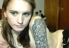 Redhead tranny masturbates her ass and gets fucked on webcam