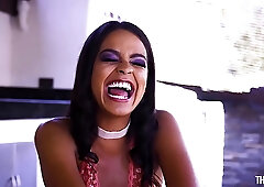 Exotic babe with small tits and perky nipples, Vienna Black got throatfucked until her lover came