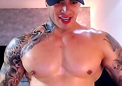 Hot Shaved Tattooed Hunk Guy Stroking His Uncut Dick Until It Explodes