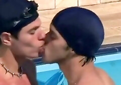 Sunny day leads to sizzling outdoor anal on the pool deck for hot gay couple