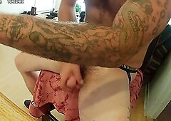 BUSHY Tatted spouse jerking his cockself
