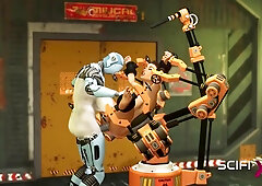I Just Want Your Dick! Female Robot Shemale Fucks A Sexy Cuffed Busty Brunette In The Sci-fi Lab