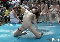 Real nudist party under the sun with dancing and exhibitionism on full display