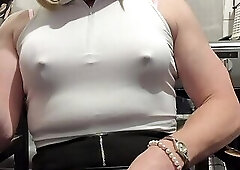 Smoking with crotchless pantyhose over my stockings