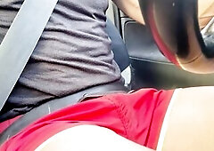 Hot exhibitionist jerks off in car in a risky way with people passing by