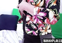 Sexy granny Milena takes blue dildo deep in her gaping wet pussy