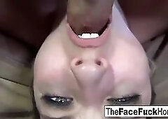 Blonde babe gets her throat filled with cock