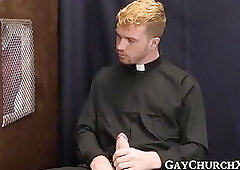 Sinful twink bareback drilled by priest in confession booth
