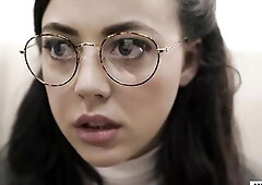 Nerdy brunette hair, Whitney Wright is about to get down on her knees and suck a huge weenie