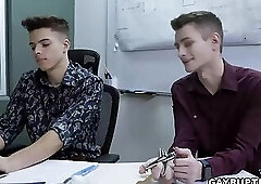 Office Threeway Gay Anal Fucking with Co-Workers