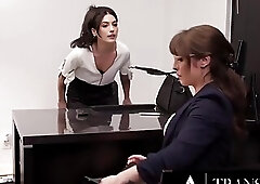 Free use pale brunette was fucked by a Redhead MILF tranny Boss Ariel Demure