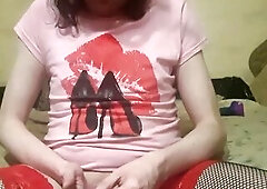 Crossdresser stretching a peehole Urethral Sounding