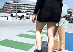 GF wears Booty Plug in Public. Flashes Booty and Bazookas and gets Caught multiple times!