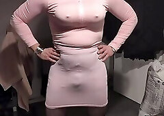 Crossdresser holly with a skirt bulge