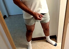 Horny guy in white socks gets kinky, jerks off with loud moans