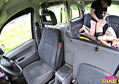 A blonde bombshell with massive tits suck and fuck like a pro in taxi