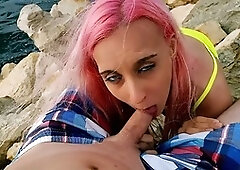 Pink hair, random stranger, spit play