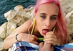 Pink hair, random stranger, spit play