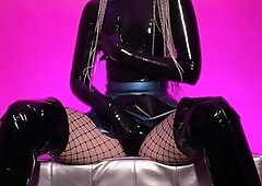 Latex slut solo anal masturbation