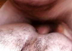 Hairy man drives whole dick up her furry butt hole